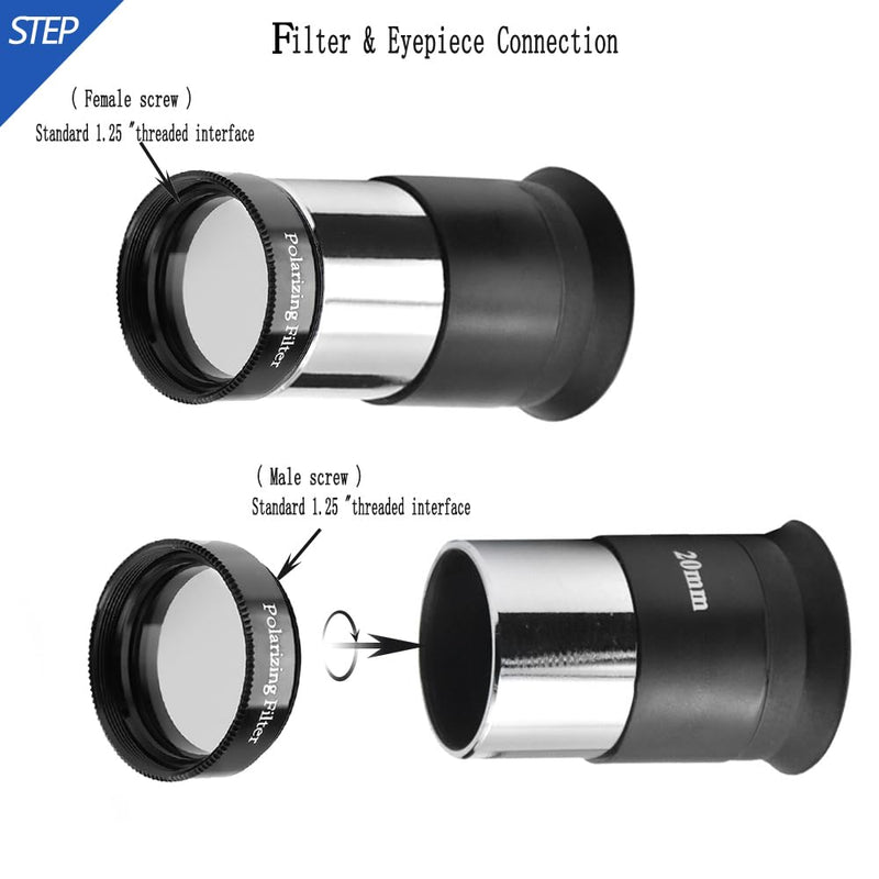 1.25" Telescope Eyepiece Filter Set - Enhanced Stargazing Experience with Polarizing and Moon Filters - Aluminum Frames - 4 Filter Set