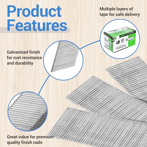 meite 16 Gauge 20 Degree Finish Nails Set 2-1/2 Inch & 1-1/4 Inch Leg Galvanized Angled Finishing Nails for Finish Nailer Cabinet Crown Baseboard