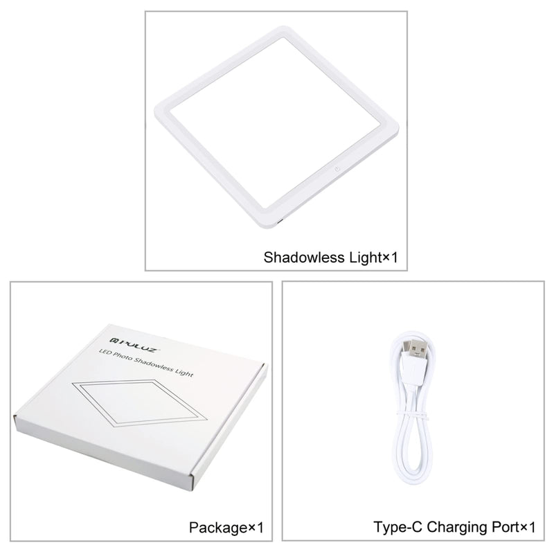 PULUZ 29cm Photography Shadowless Light Panel Ultra Bright LED Fill Light Background Panel Touch Bottom Light Photo Box Light with USB-C Power Suitable for Jewelry Cosmetic Handicraft Shooting 11.4'' x 11.4''inch / 29cm