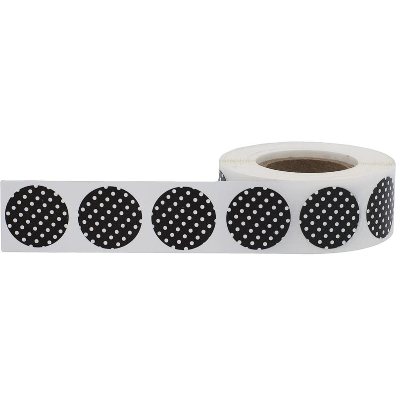 Black with White Polka Dot Color Coding Labels - 3/4" Inch Round Circle Dots, 500 Total Adhesive Stickers on a Roll for Inventory and Crafting - Made in the USA Black With White Polka Dots