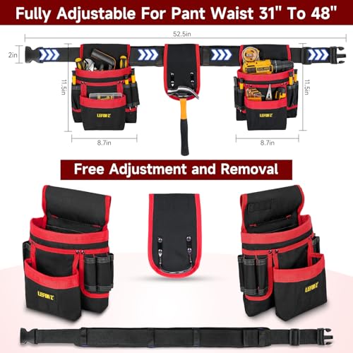 3 in 1 Magnetic Tool Belt Pouch+Replacement Padded Tool Belt(Adjustable 34''-40'')+Drill Holster,Heavy Duty Tool Belts for Men,Work Belts with Impact Holster for Electrician,Carpenter,Construction