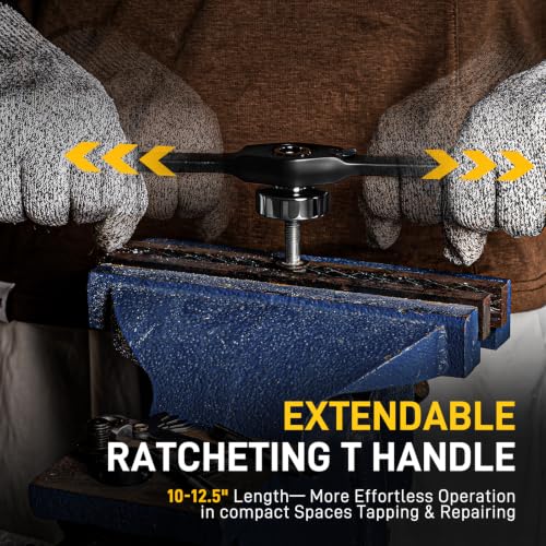 YIYEIE 8PC Ratcheting Tap Handle, 2-IN-1 Extendable Tap Wrench & Die Handle