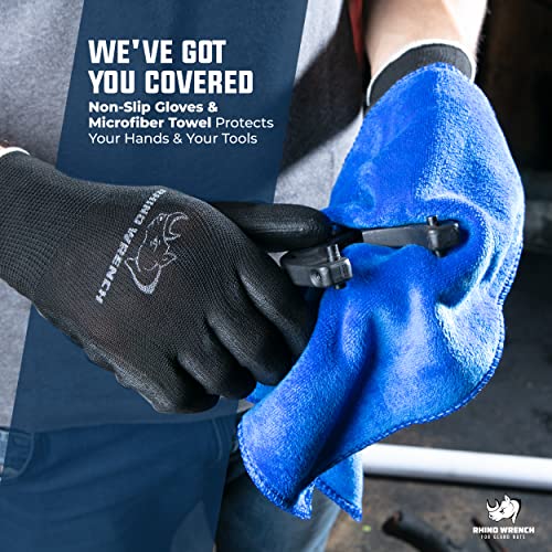 ELEON Rhino Gland Nut Wrench - Set of 2 Adjustable Hydraulic Cylinder Pin Spanner Wrench - Heavy Duty Set Includes Gloves, Towel, Secure Pins - For Farm & Construction Equipment Nuts Under 7 Inches