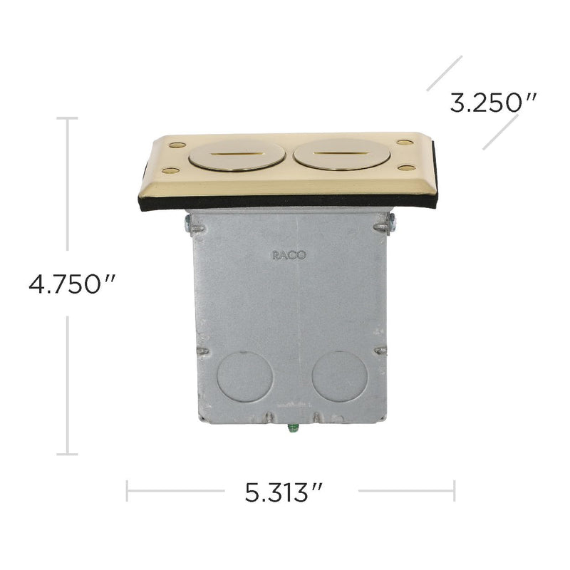 RACO 6500BR-5 Rectangular Metallic Floor Box Kit with Brass Finish Cover Plate, Electrical Outlet Cover with Plug Covers for Electrical Outlet, Brass