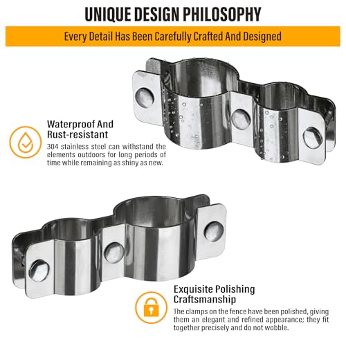 2-3/8" x 1-5/8" Chain Link Fence Panel Clamps, 304 Stainless Steel Saddle Clamp for Fence Post Connection, Heavy-Duty Kennel Clamp for Outdoor Fencing, Dog Kennels, 4pcs 2-3/8"x1-5/8" 4