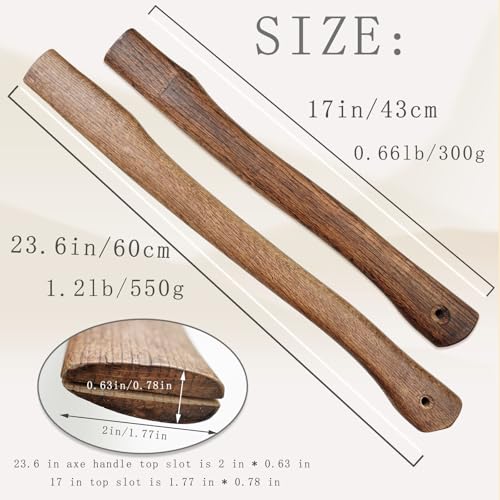 2-Pack Axe Handle Replacement, 17in+23.6in Hatchet Handle Replacement, Wood Replacement Handle for Axe Pick Axe