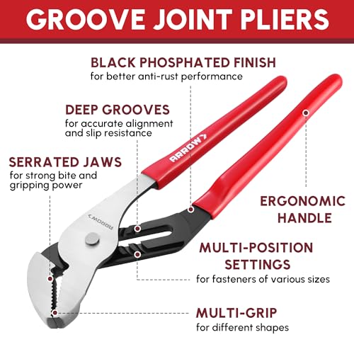 ARROW 3-Piece Groove Joint Pliers Set for Plumbing Repair, Home Maintenance 3PCS (8", 10", 12")