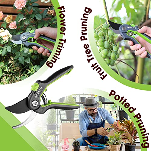 WORKPRO 8’’ Bypass Pruning Shears & WORKPRO Hori Hori Garden Knife，Stainless Steel Blade, Ideal for Weeding, Planting, Digging