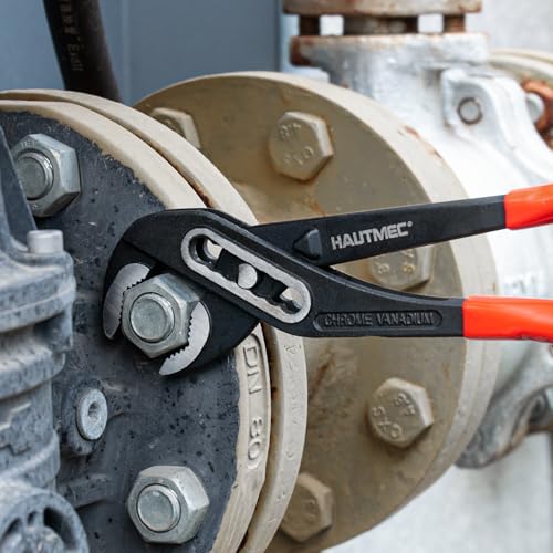 HAUTMEC 3PCS Water Pump Pliers Set, Fast Adjustable Tongue and Groove Joint Pliers Tool Set, Self-Locking Groove, CRV Steel V-Jaw & Comfort Grip, Wider Opening & 7 Positions, 7/10/12 Inch for Plumbing HT0323