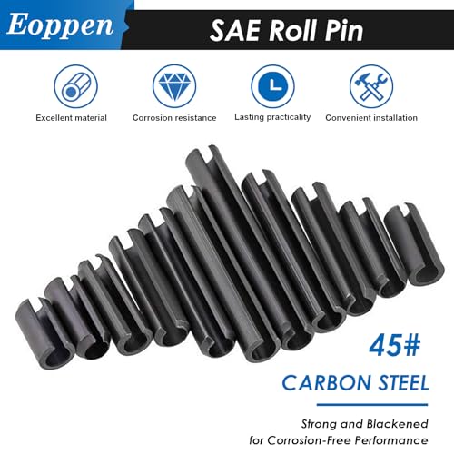 230Pcs SAE Roll Pin Assortment Set - Slotted Spring Pins Steel Split Expansion Pin 10 Sizes 1/16 5/64 3/32 1/8 5/32 3/16 7/32 1/4 5/16 3/8 Inch for Home Improvement Automotive Repair
