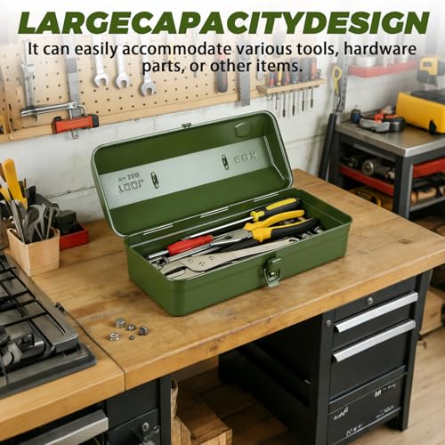 JMIATRY 14.5IN Green Small Tool Box Metal Mini Tool Box with Locking Latch 14 inch