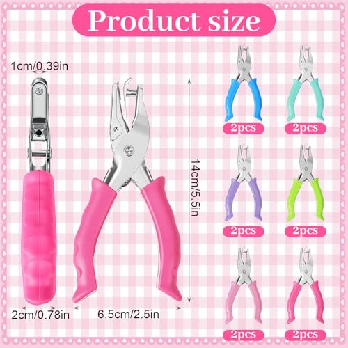12 Pcs Single Hole Punch Handheld 1/4 Inch Hole Punch for Paper, Binder & Scrapbooking | Circle Single Shape Puncher | Soft-Grip Handles, Auto Paper Chip Collector, Lightweight, Multicolor