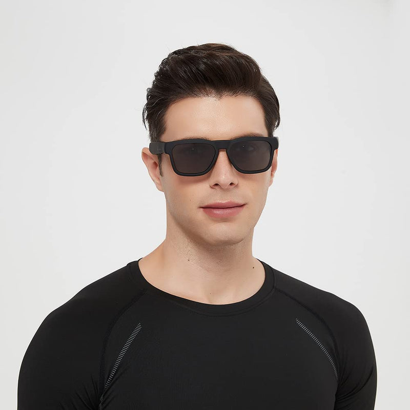 OhO Smart Glasses,Polarized Sunglasses with Bluetooth Speaker,Athletic/Outdoor UV Protection and Voice Control,Unisex(Grey Lens) Black Frame-black Lens(a8 Style)