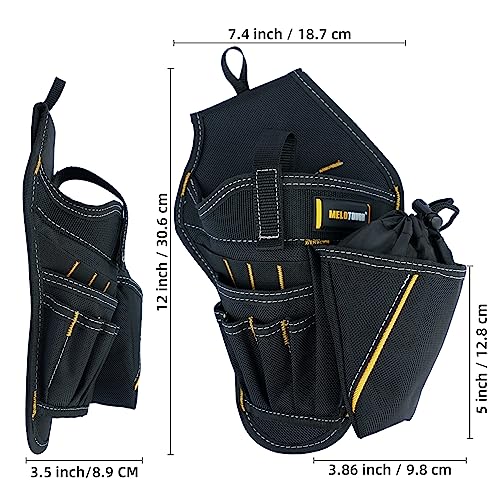 MELOTOUGH Drill Holster Right Handed Impact Driver Holster with Bit Pouch Heavy Duty Cordless Drill Holster,Drill Belt Clip,Drill Holder for Tool Belt,Drill Holster,Measuring Tape Holder