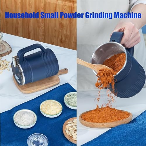 Household Small Powder Grinding Machine, Electric Spice Grinder Fine Powder, Stainless Steel Multifunctional Powder Grinder for Herbs Spices Coffee Beans Nuts Grains (Blue) Blue