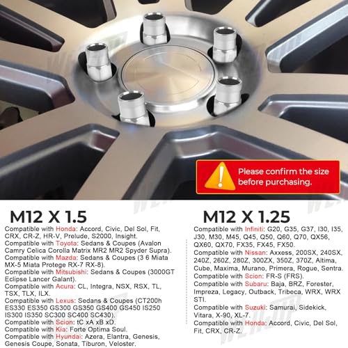 20pcs Silver Cold Forged Steel 12mm*1.5 Lug Nuts Extended Tuner Wheel Nuts Modified Nuts Open End Compatible with Various Types of Vehicles 12x1.5 20