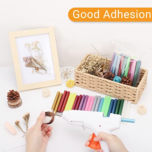 Manarty 48pcs 0.43" Dia x 4" Long Glitter Color Hot Glue Sticks and 24pcs 8" Long x 0.43" Dia Color Hot Glue Sticks