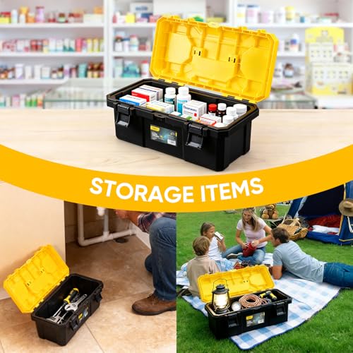 18 Inch Tool Box with Lock, 2-Layer Heavy-Duty Organizer with Removable Tray, Liftable Lid for Small Parts, 29lb Capacity & Carry Handle for Tools, Camping, Medical Supply Storage 18“
