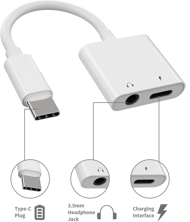 [MFi Certified] 2Pack iPhone 15 Headphone Adapter,2 in 1 USB C to 3.5mm Aux Audio Dongle +Charge Splitter Headphone Accessories Compatible with iPhone15/15Plus/15Pro/15Pro Max/Samsung Galaxy/Google White