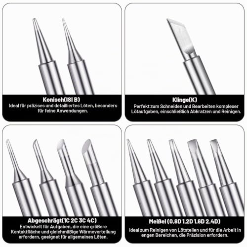 900M-T Soldering Tips, Pack of 12 Soldering Iron Tips & Soldering Tip Cleaner | Ersatzlötspitzen für Lötstationen, Bleifreie Lötkolben Lötspitze für Lötpistole, Lötstation & Schweißen, Löten (Silber)