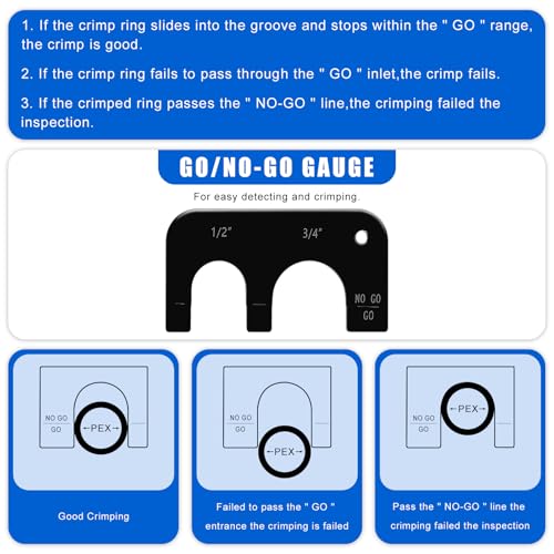 Delgada PEX Crimping Tool 1/2" & 3/4" Combo PEX Crimper Kit for Crimping Copper Rings with Go/No-Go Gauge ASTM F1807 Standard Compliant DL-1824