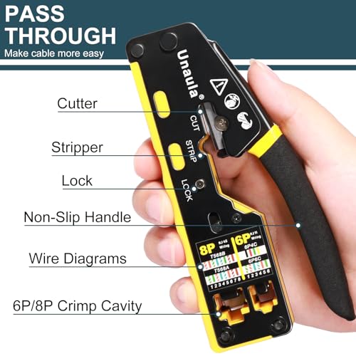 RJ45 Crimp Tool Pass Through Ethernet Crimper Kit Cat5 Cat6 Crimping Tool Kit, Ethernet Crimping Tool Kit RJ45 Crimper