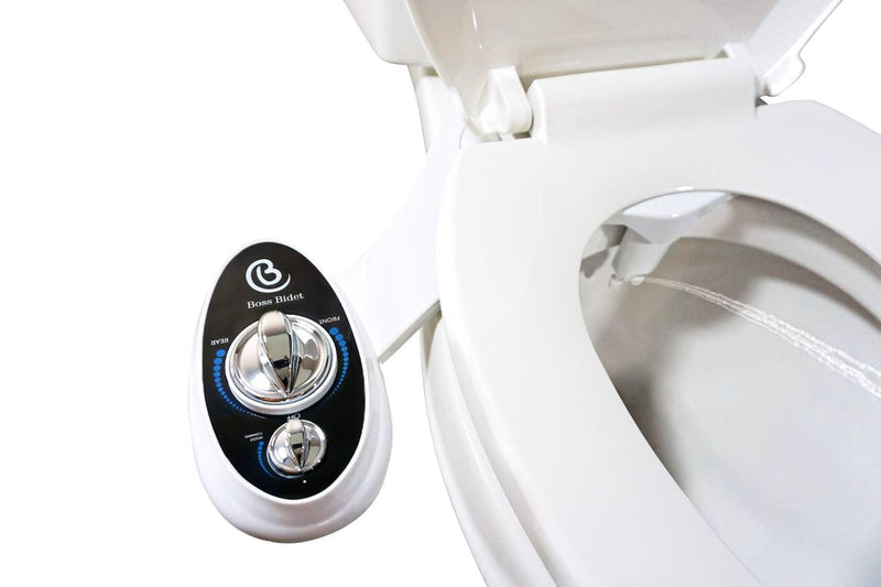 BossBidet, Luxury Bidet Toilet Seat Accessory - Water Sprayer Attachment to Clean Your Rear End. For Men, Women, Children - Non-Electric, Dual Nozzles, Aesthetic Design - Home & Bathroom Accessories White & Black