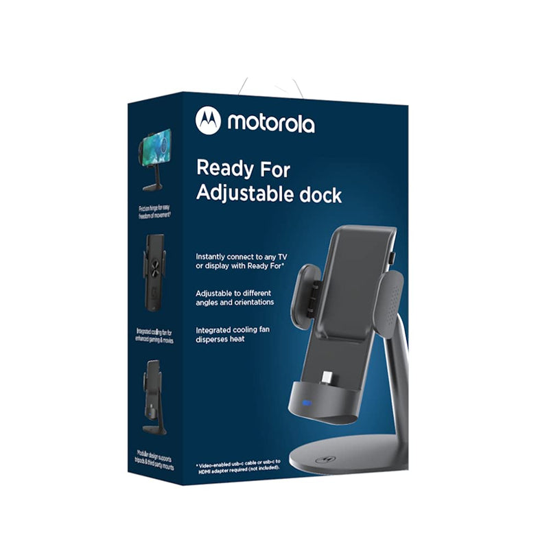 Motorola Ready for (Smart Connect) Adjustable Dock for Motorola Edge 2024, Edge Plus 2022/2023, Samsung S23, iPhone 15/15 Pro - Multimedia USB-C Adjustable Stand for Productivity, Video Calls, Gaming