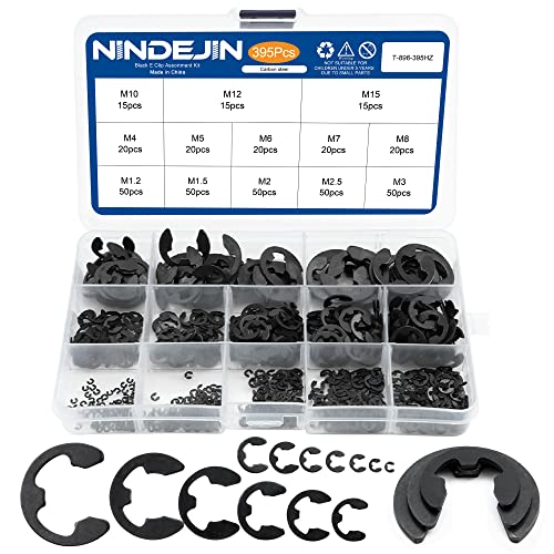 NINDEJIN E-Clip Retaining Rings, 13 Sizes External Snap Ring Clip Kit for Projects–Car Engines, Locking Mechanisms, Gears Pulleys Axles Shafts (290pcs 304 Stainless Steel+395pcs Carbon Steel)