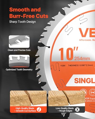VEVOR Circular Saw Blade (254mm φ & 50 Sharp Teeth & 2.5mm Thickness) Ideal for Plywood OSB Hardwood Compatible with Circular Saw, Alloy Saw Blade with Noise Reducing Heat Extractors