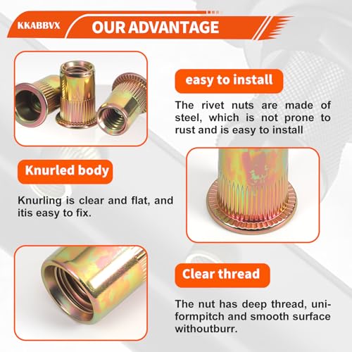 Rivet Nuts Assortment kit, 550pcs SAE & Metric Rivet Nut,Galvanized Carbon Steel Flat Head Threaded Rivet Sizes M3,M4,M5, M6,M8,M10,#6-32,#8-32,#10-24,20,5/16-18,3/8-16 SAE & Metric Nuts kit 550PCS-12Size