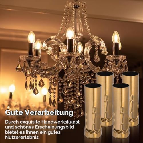 Pack of 10 Metal Candle Base Covers, E14 Candelabra Base Candle Lamp Holder, Metal Tube Chandelier Covers for Chandelier, Candle Lights, DIY Lighting (Gold Bronze)