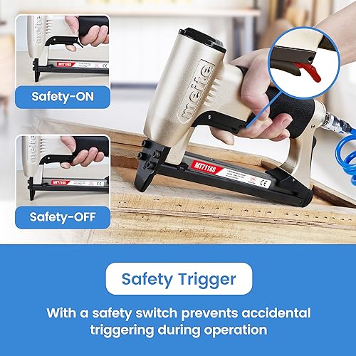 meite MT7116S Pneumatic Upholstery Stapler 22 Gauge 71 Series 3/8" Crown Industrial Fine Wire Stapler with Safety Built-in