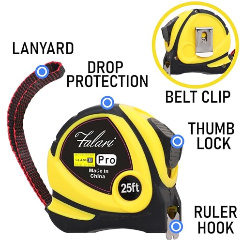 Tape Measure 25ft, Self-Locking, Retractable, Easy Read with Fractions 1/8 Inch Scale (4-Pcs) 4