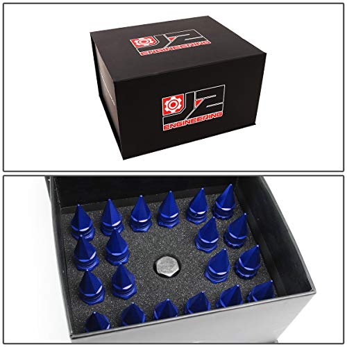 J2 Engineering 7075-T6 Aluminum M12 x 1.25 16Pcs 80mm Tall Spiky Cap Lug Nut w / 4Pcs Lock+Key Blue