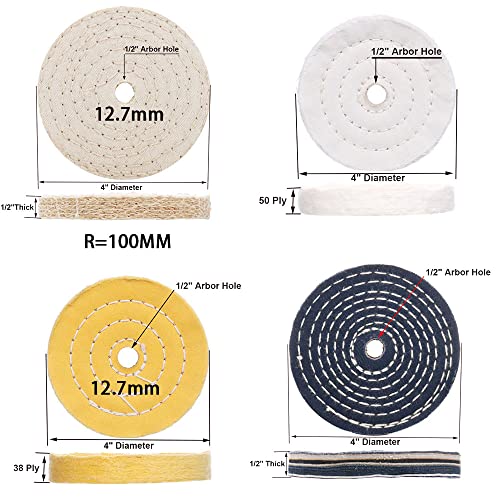 4 Inch 4in / 100 mm Polishing Discs with 1/2 Inch in in / 12.7 mm Pin Hole with 2 Sets 1/4 Inch Shank for Drilling - Pack of 5 Polishing Discs