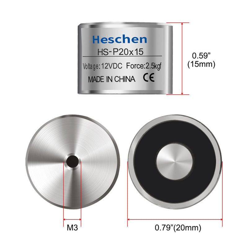 Heschen electromagnet magnet P20/15, outer diameter: 20 mm, DC 12 V, 2.5 kg