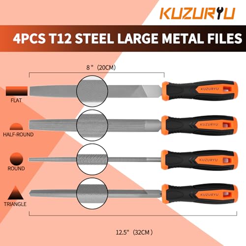 KUZURYU 31PCS Metal File Set - 4 Metal Files for Steel and 12 Needle Files with Steel Brush, Tool Bag, Riffler File, 12 Sandpaper and Gloves, Suitable for Metal and Wood Processing File Set-31pcs