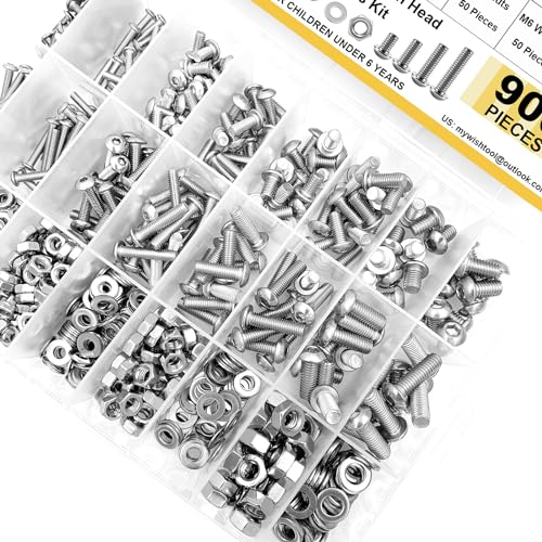 Mywish 900Pcs Stainless Steel Button Socket Cap Metric M3 M4 M5 M6 Screw Assortment Kit & 900Pcs Grade 12.9 Round Head Alloy Steel M3 M4 M5 M6 Nuts and Bolts, Bolts & Flat Washers/Nuts/Hex Wrenches
