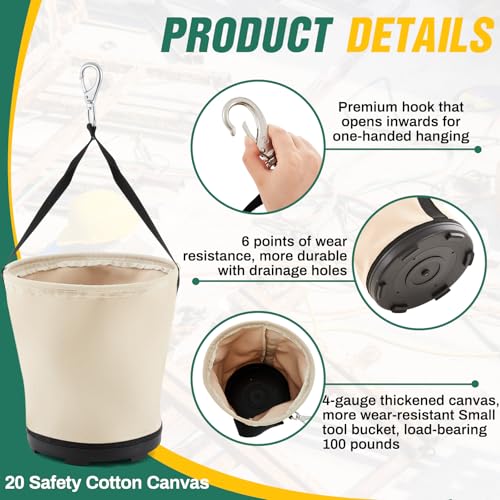 2 Pcs Heavy Duty Tool Canvas Bucket 12 x 12 x 9 Inches Tapered Wall Bucket Bag Plastic Bottom Universal High Weight Load Tool Bag, Load Capacity up to 100 Lbs, 16 oz Canvas 2