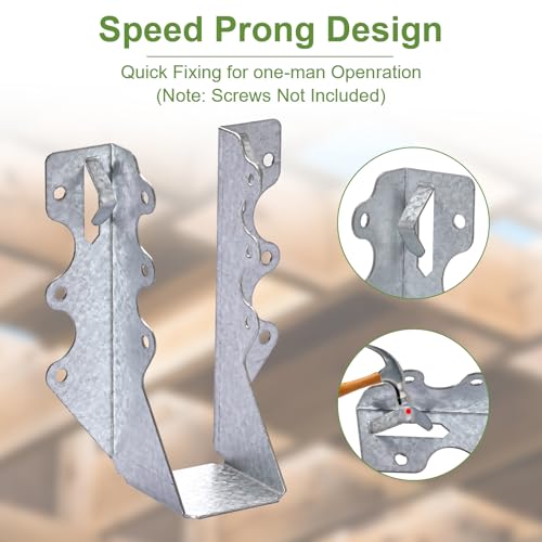 16 PCS 2x6 Steel Joist Hangers, 20 Gauge Galvanized Brackets for Wood 16