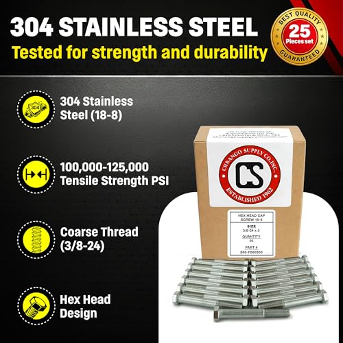 Stainless 3/8-24 x 3 Hex Head Bolts (3/4" to 5" Length in Listing) 3/8-24 x 3"