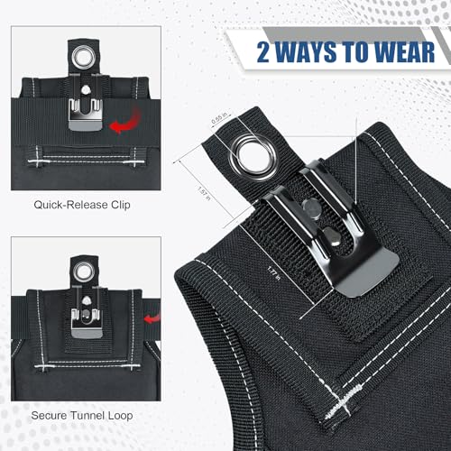 MELOTOUGH Nail and Screw Organizer Bag with Belt Clip, Tape Measure Holder,Tape Measure Belt Clip (Black)