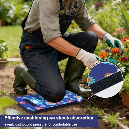 MELOTOUGH Bucket Caddy Organizer Bucket Tool Organizer for Garden Tools Fit 3.5 to 5 Gallon Bucket, Garden Kneeling Pad, 1" Thick Soft NBR Foam Kneeling Pads for Gardening, Cleaning, Work (Blue Flower