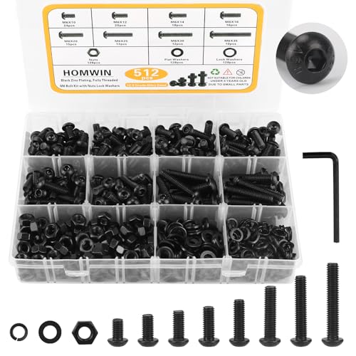 Homwin 512Pcs M6 Bolts Nuts Kit and 286Pcs Flange Metric Bolt Assortment Bundle