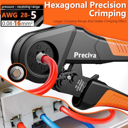 Preciva Hexagonal Ferrule Crimper, AWG 28-5 Self-Adjustable Ratchet Ferrule Crimping Tool Kit with 1500Pcs Wire Ferrule Terminals Connectors