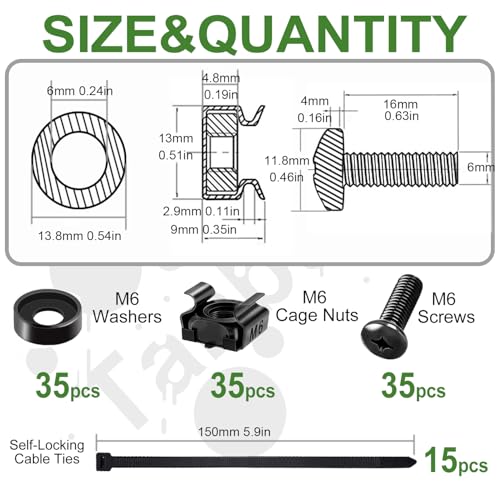 115Pcs Cam Locks+120Pcs Rack Nuts Screws, Washers and Cable Ties
