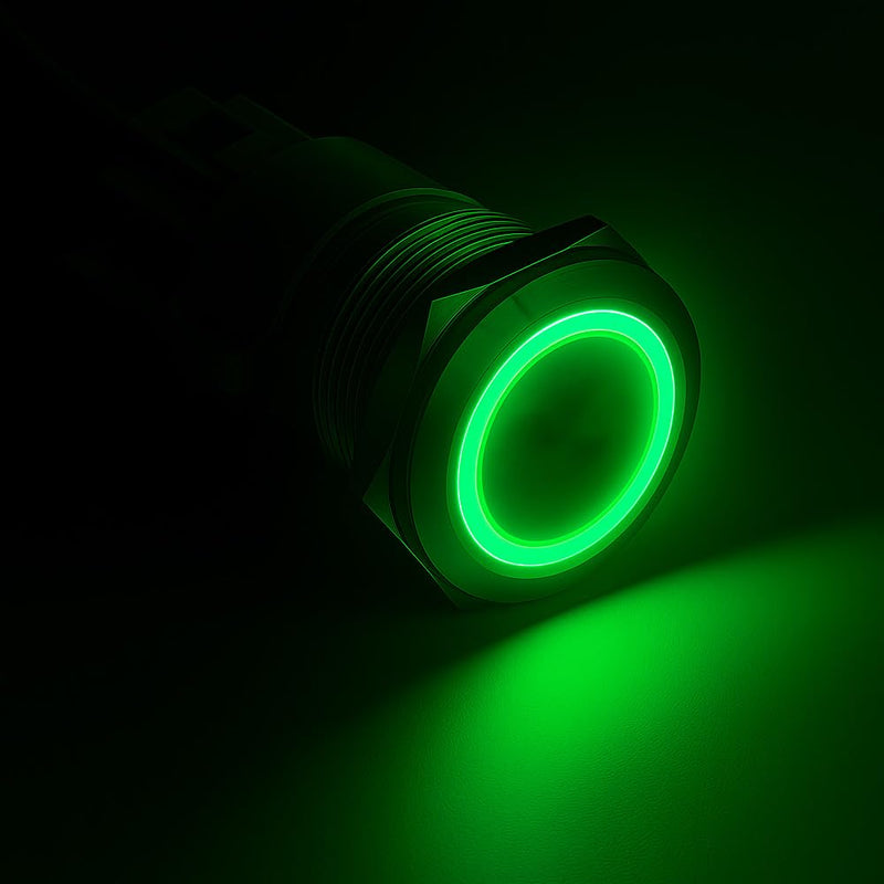 Gebildet 0.87 inch/22 mm Momentary Push Button Stainless Steel Button 230VAC 3A LED 1NO1NC SPDT On/Off Waterproof with Cable Socket Plug (Green LED) Green Light - 230V