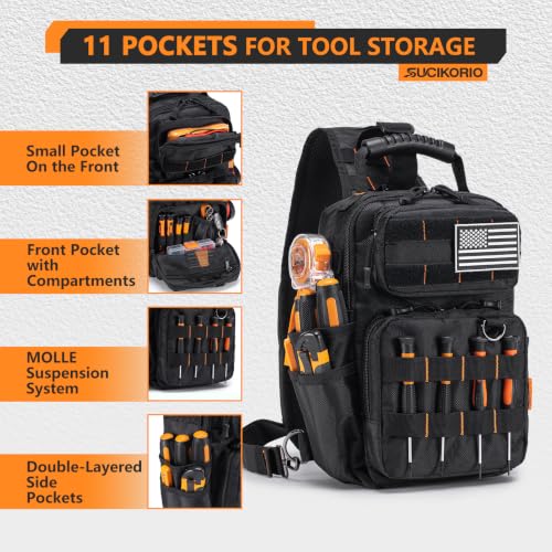 Tactical Electrician Tool Pouch Bag Small Compact & Portable HVAC Crossbody Sling Tool Bag Waterproof Technician Tools Pouches Organizer With Compartments, Shoulder Strap