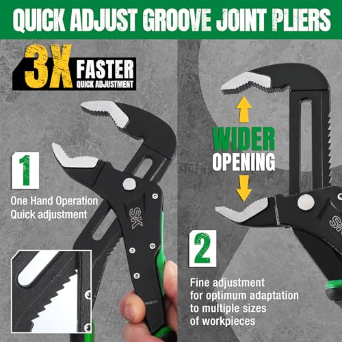 SK 12'' Quick Adjust Water Pump Pliers, SureGrip V-Jaw Groove Joint Pliers 12" Quick Adjust Groove Joint Pliers